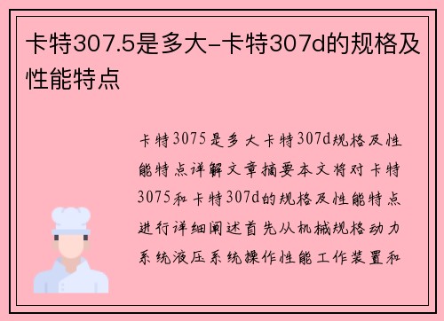 卡特307.5是多大-卡特307d的规格及性能特点
