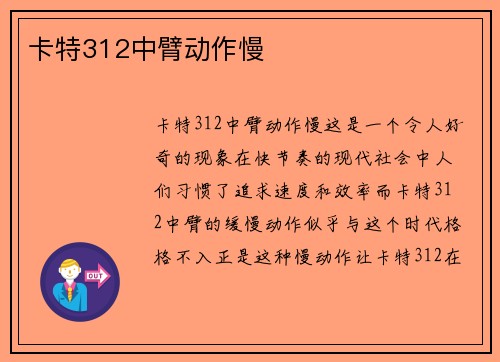 卡特312中臂动作慢