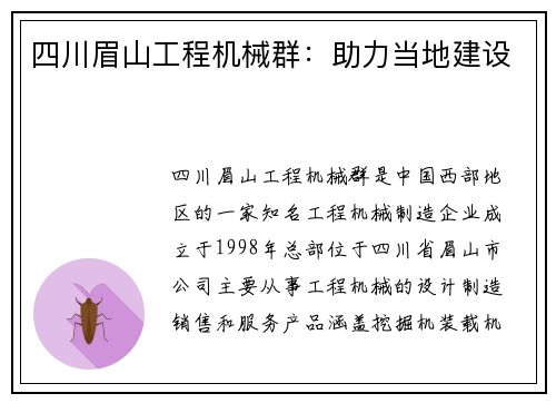 四川眉山工程机械群：助力当地建设
